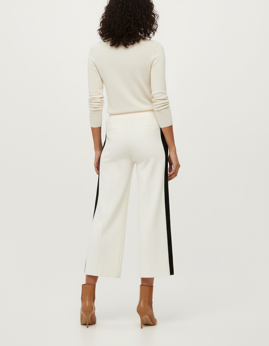 Pantalon Beige Large Tricoté Motif Latéral Élégant - Maille - vue 2