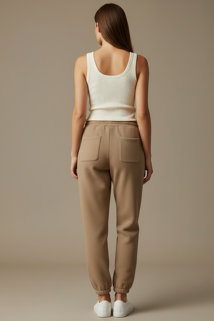 Pantalon Beige Molletonné Texturé Ample Décontracté Femme - vue 2