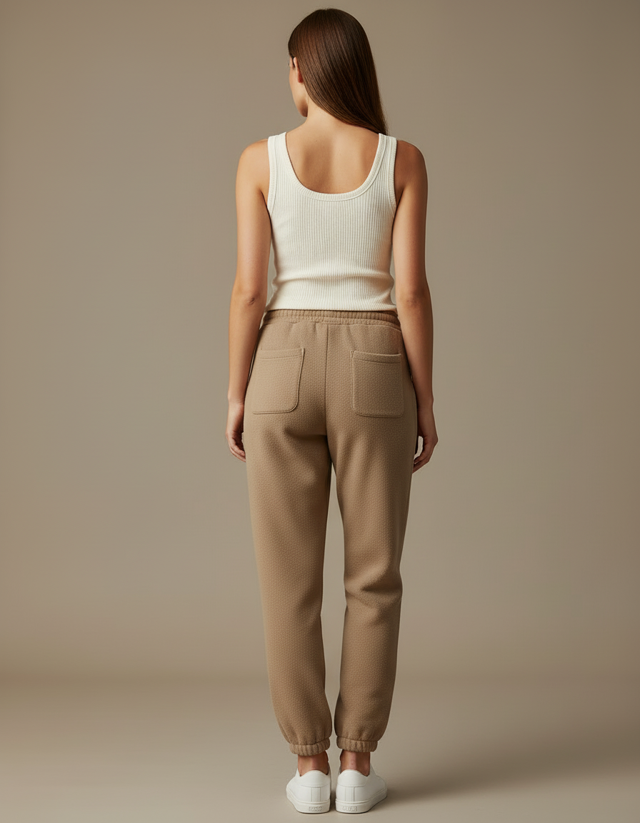 Pantalon Beige Molletonné Texturé Ample Décontracté Femme - vue 2