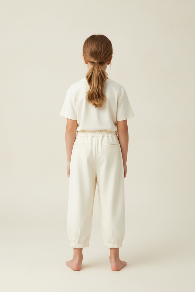 Pantalon Beige Plissé Élastiqué Cheville Enfant Fille - Gabardine - vue 2