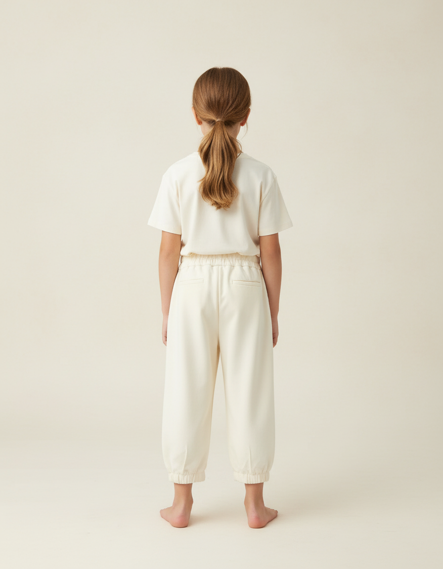 Pantalon Beige Plissé Élastiqué Cheville Enfant Fille - Gabardine - vue 2