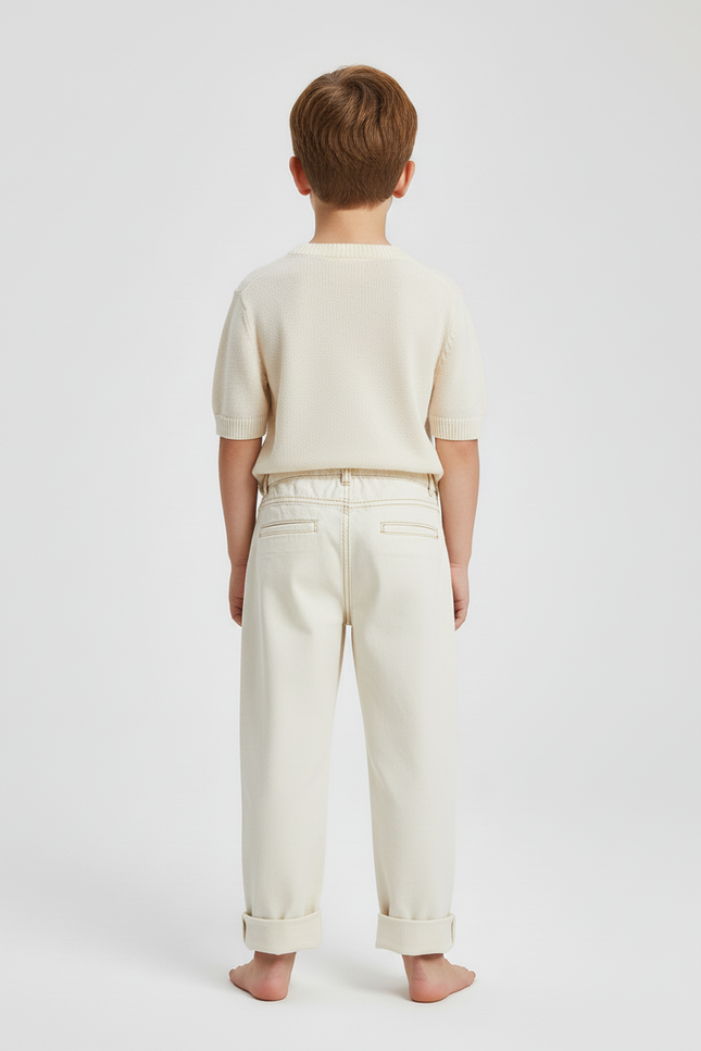 Pantalon Beige Enfant Ample Décontracté Coton - Toile - vue 2