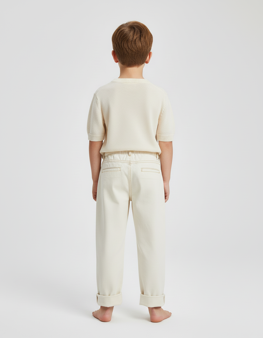 Pantalon Beige Enfant Ample Décontracté Coton - Toile - vue 2