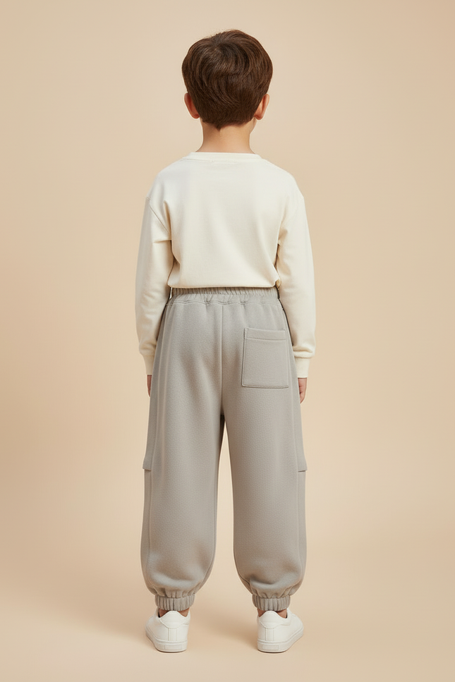Pantalon Beige Molletonné Ample Garçon Élastique Confortable - Gris - vue 2