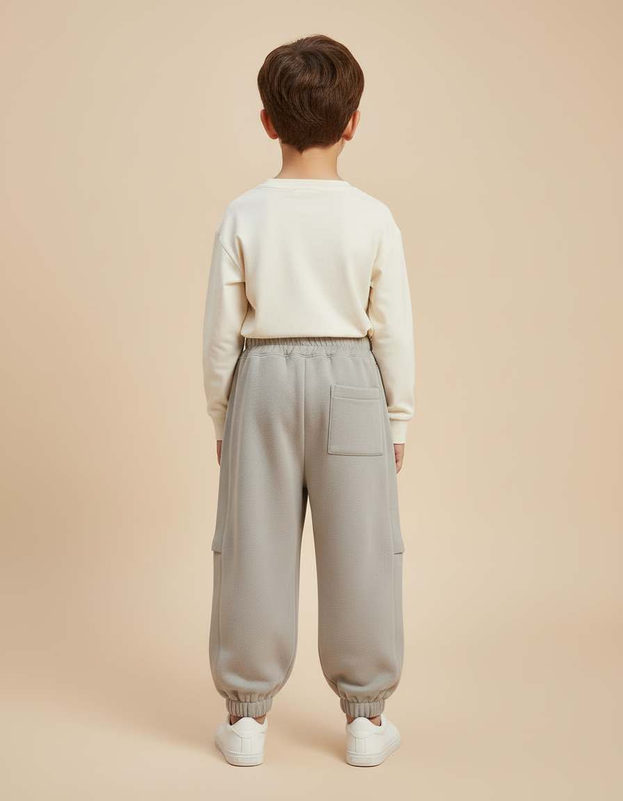 Pantalon Beige Molletonné Ample Garçon Élastique Confortable - Gris - vue 2