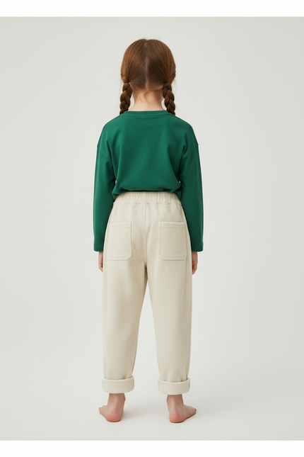 Pantalon Beige Côtelé Ample Élastique Confortable Enfant - Cordé - vue 2