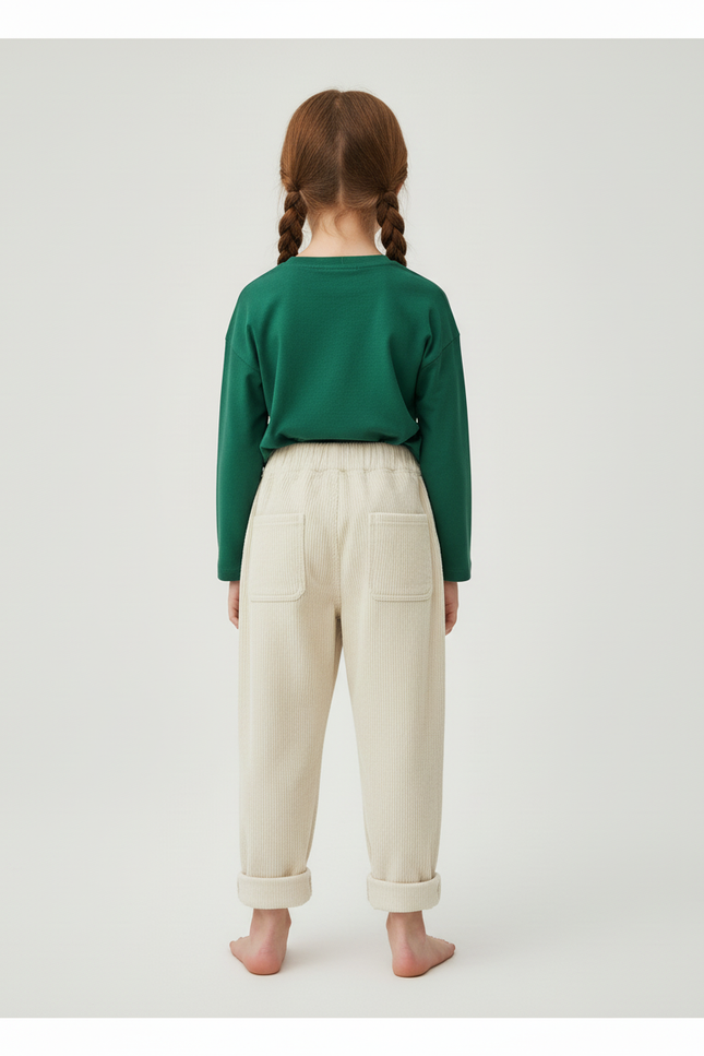Pantalon Beige Côtelé Ample Élastique Confortable Enfant - Cordé - vue 2