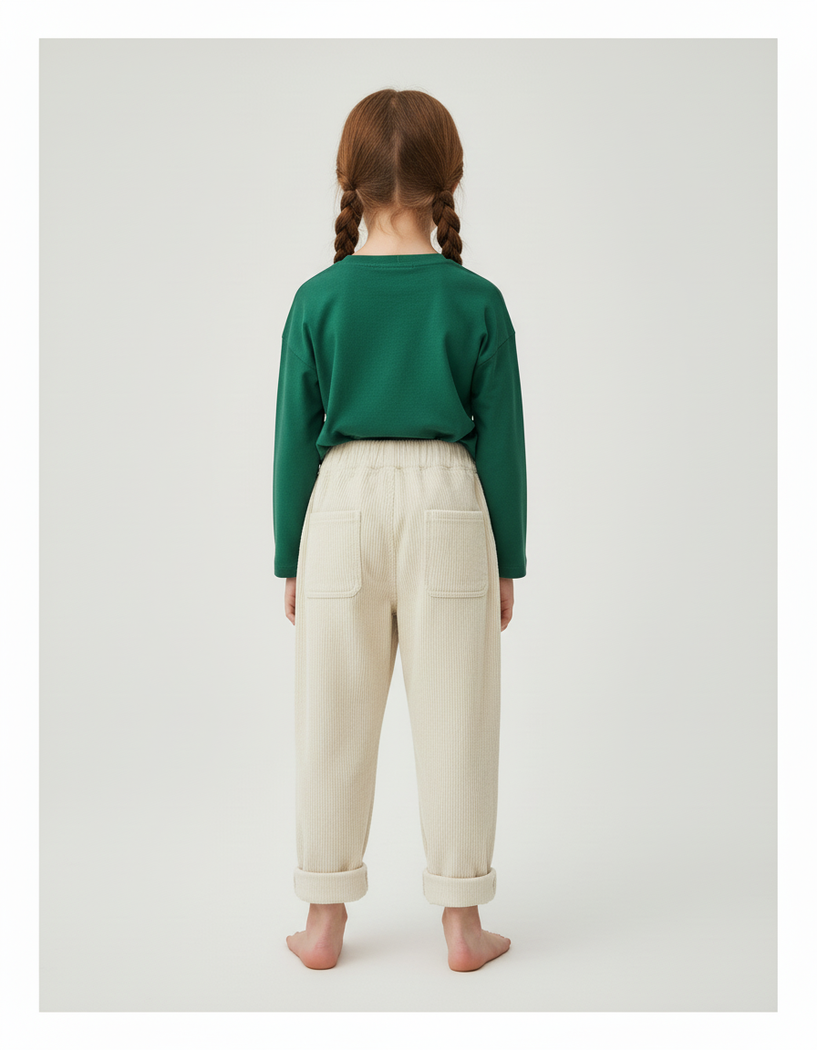 Pantalon Beige Côtelé Ample Élastique Confortable Enfant - Cordé - vue 2