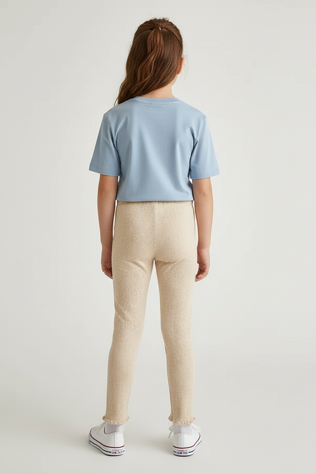 Pantalon Beige Fille Dentelle Tricoté Confortable - Blanc Maille - vue 2