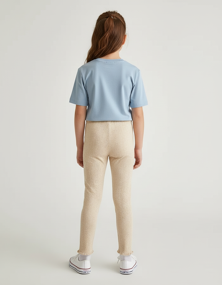 Pantalon Beige Fille Dentelle Tricoté Confortable - Blanc Maille - vue 2