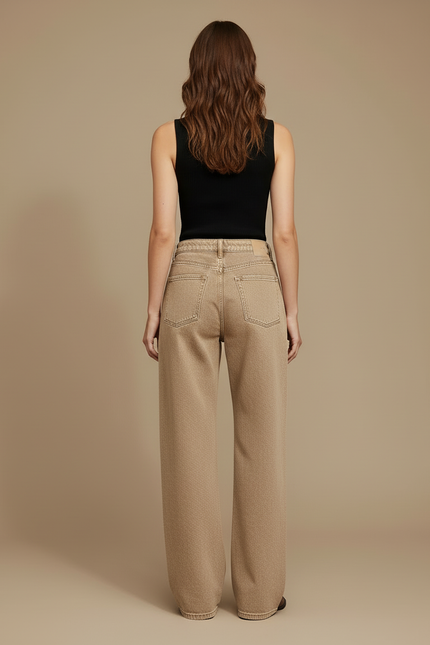 Pantalon Evase Beige Femme - Jean - vue 2
