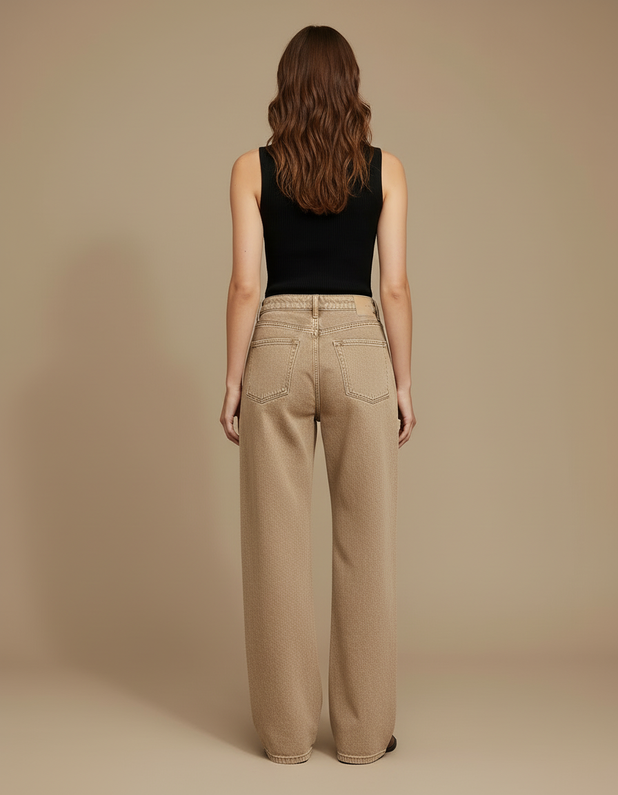 Pantalon Evase Beige Femme - Jean - vue 2