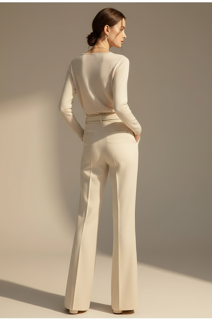Pantalon Bootcut Beige - Laine - vue 2