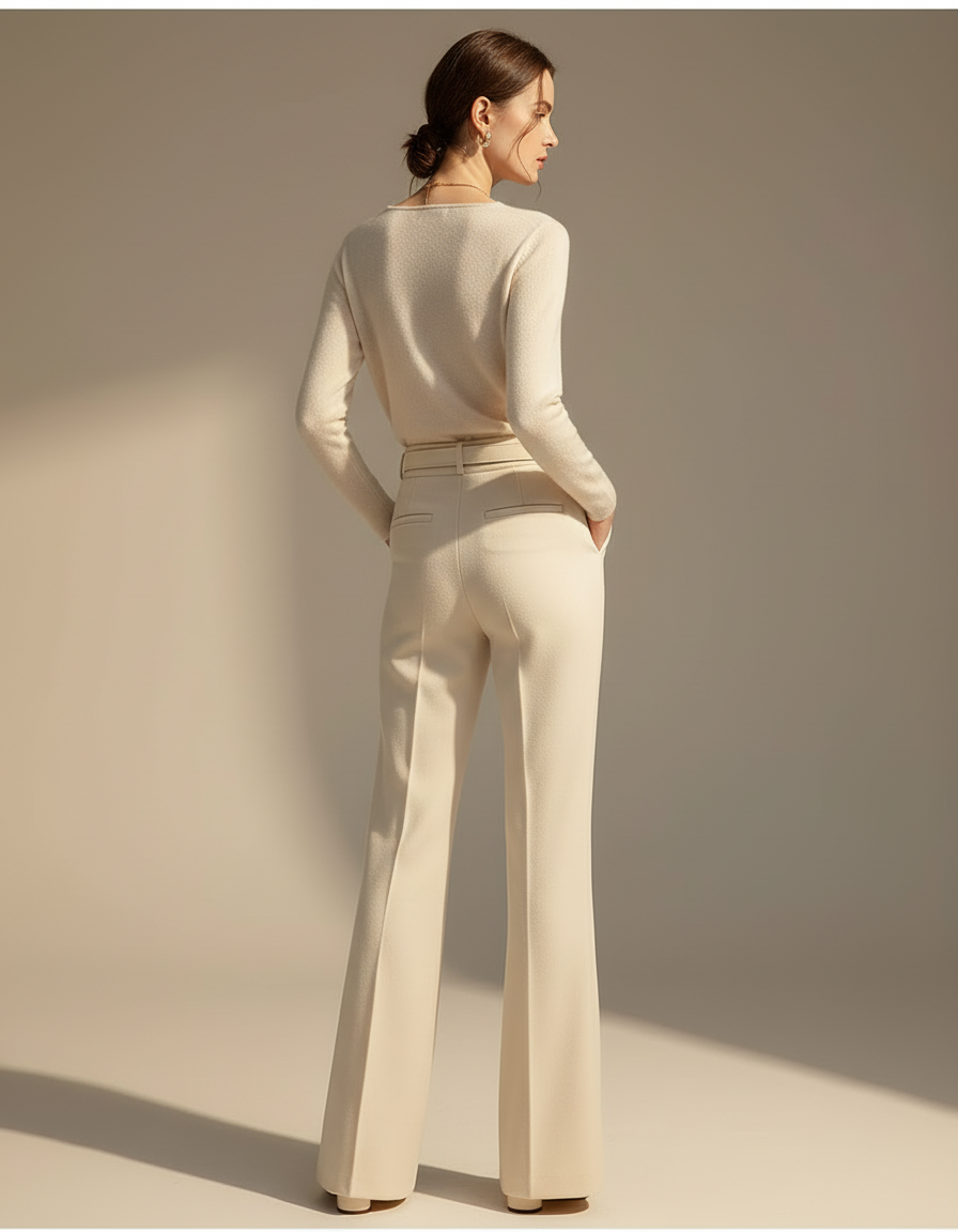 Pantalon Bootcut Beige - Laine - vue 2