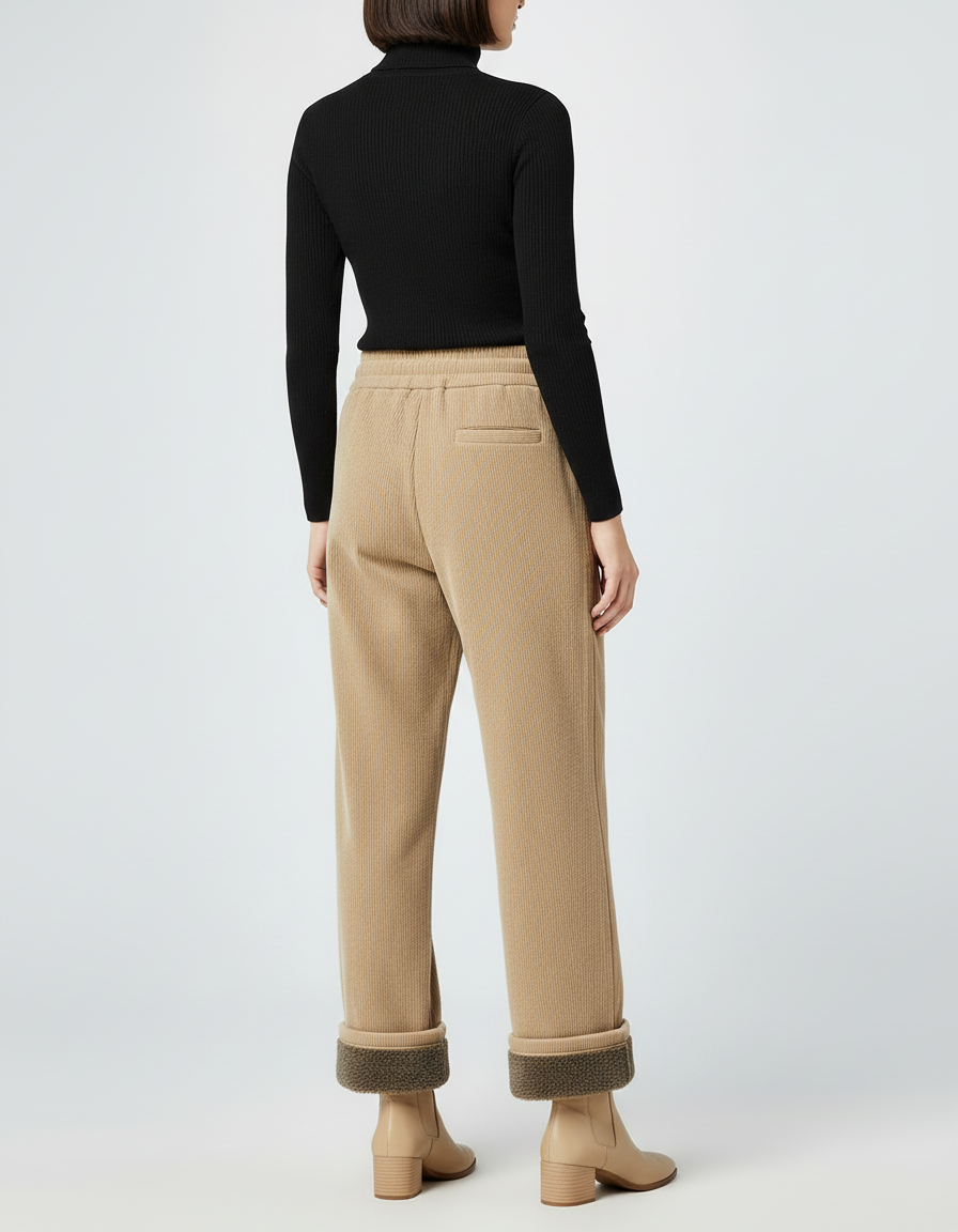 Pantalon Beige Velours Côtelé Doublé Chaud Décontracté - Cordé - vue 2