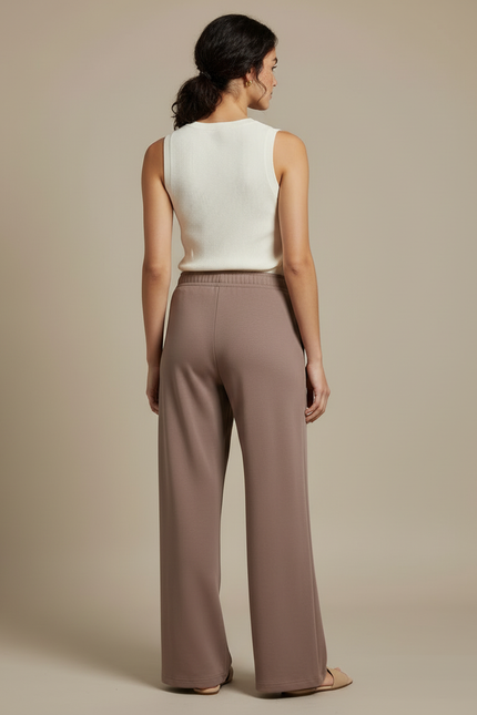 Pantalon Beige Ample, Décontracté, Uni, Confortable, Femme - Marron Molleton - vue 2
