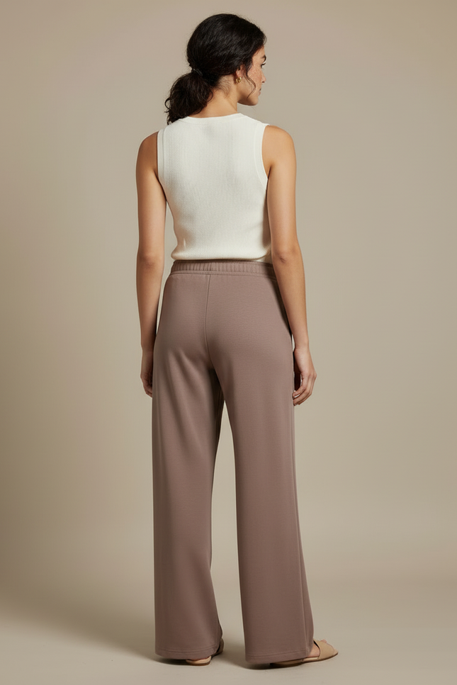 Pantalon Beige Ample, Décontracté, Uni, Confortable, Femme - Marron Molleton - vue 2