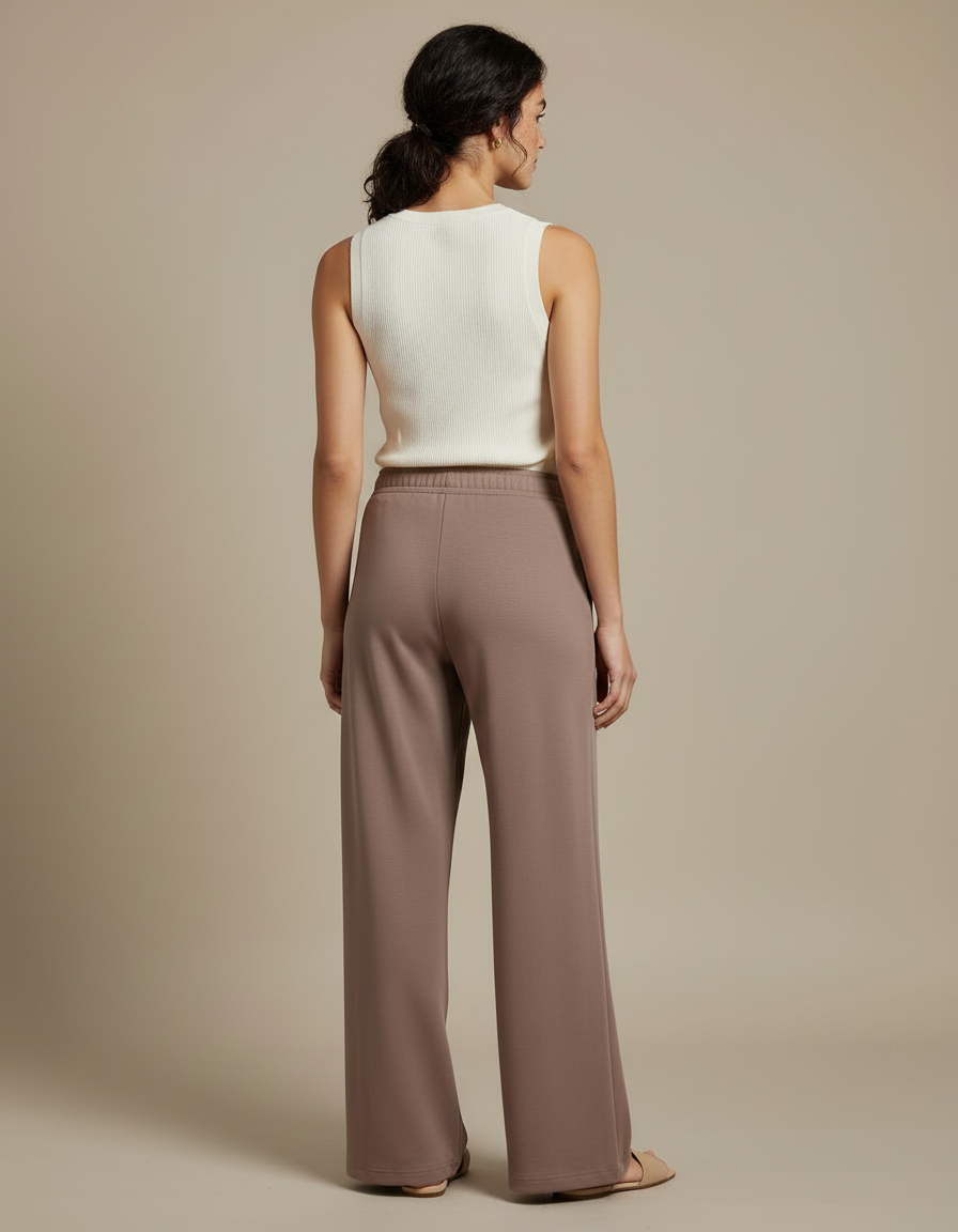 Pantalon Beige Ample, Décontracté, Uni, Confortable, Femme - Marron Molleton - vue 2