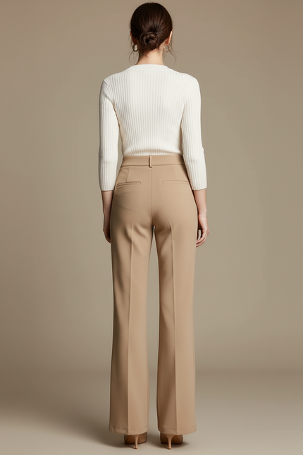 Pantalon Beige Fluide Taille Haute Jambe Évasée Élégant - Polyester - vue 2