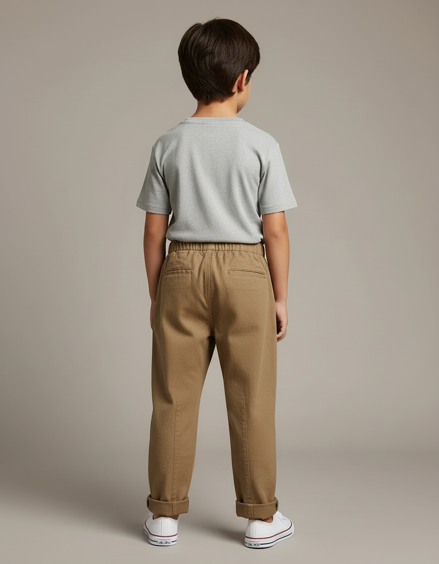 Pantalon Beige Coton Ample Élastiqué Enfant Unisexe - Camel Toile - vue 2