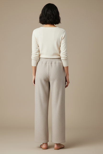 Pantalon Beige Large Fluide Décontracté Confortable Élastique - Maille - vue 2