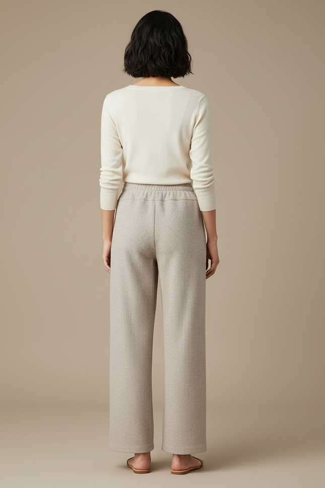 Pantalon Beige Large Fluide Décontracté Confortable Élastique - Maille - vue 2