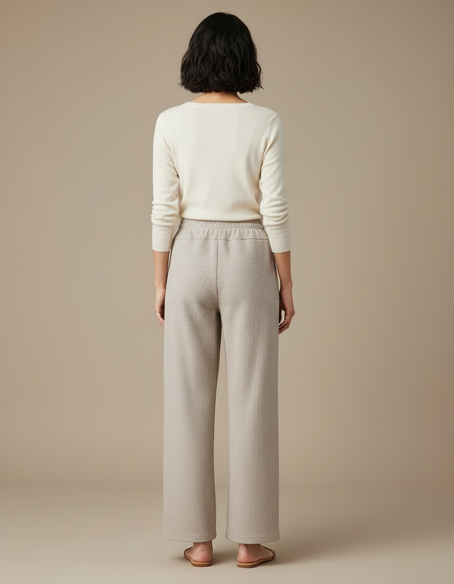 Pantalon Beige Large Fluide Décontracté Confortable Élastique - Maille - vue 2