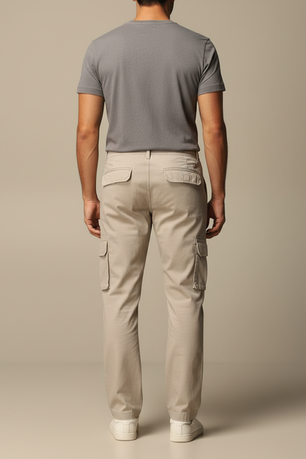 Pantalon Beige Cargo Coton Homme Décontracté - vue 2