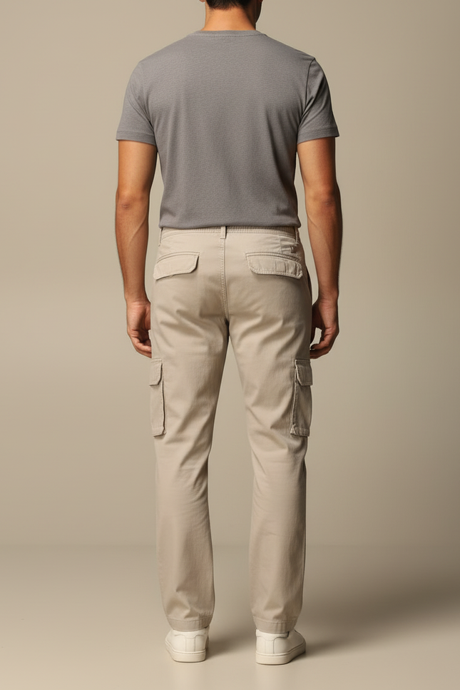 Pantalon Beige Cargo Coton Homme Décontracté - vue 2
