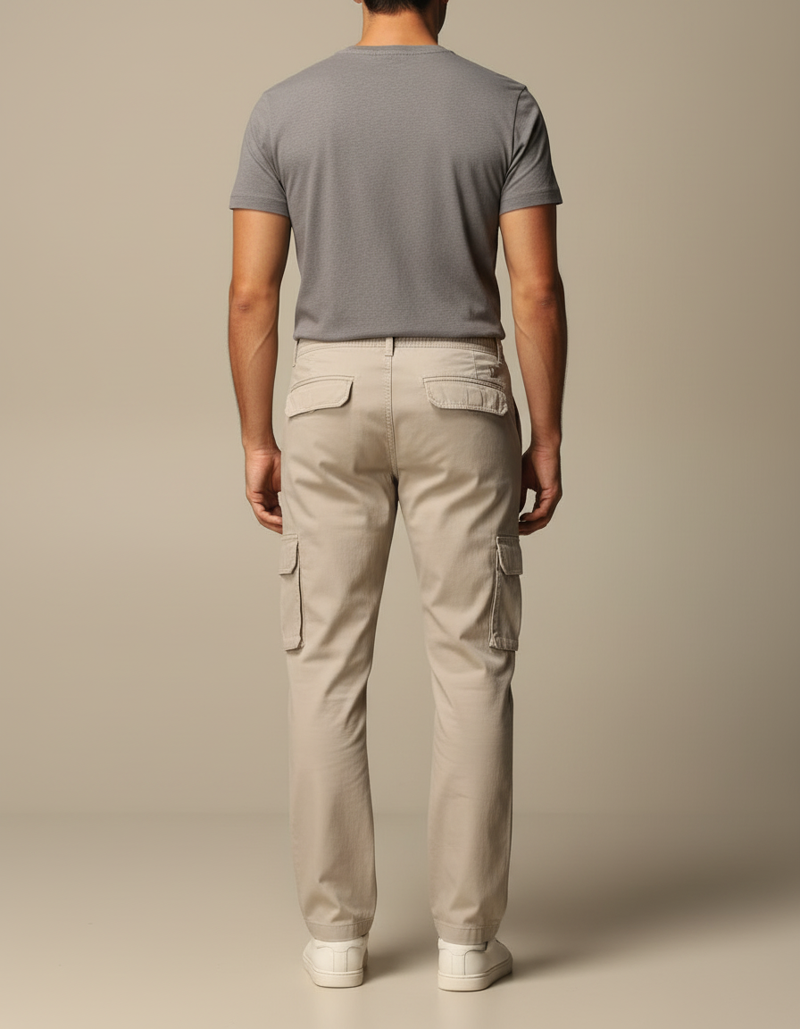 Pantalon Beige Cargo Coton Homme Décontracté - vue 2
