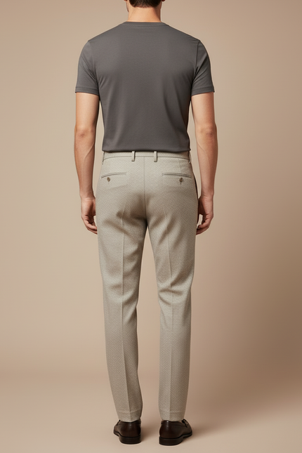 Pantalon Beige Texturé Slim Élégant Décontracté Homme - Laine - vue 2