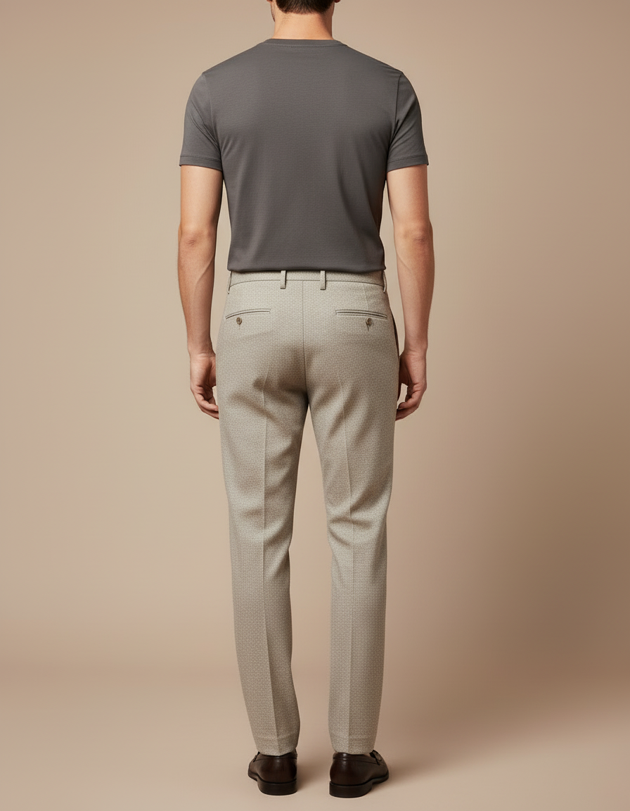 Pantalon Beige Texturé Slim Élégant Décontracté Homme - Laine - vue 2