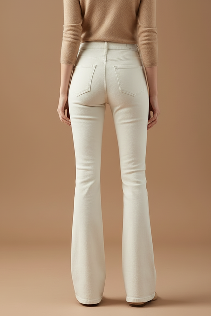 Pantalon Beige Évasé Taille Haute Denim Femme - Jean - vue 2