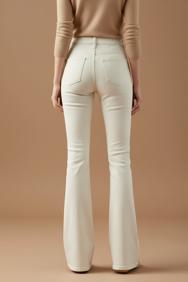 Pantalon Beige Évasé Taille Haute Denim Femme - Jean - vue 2
