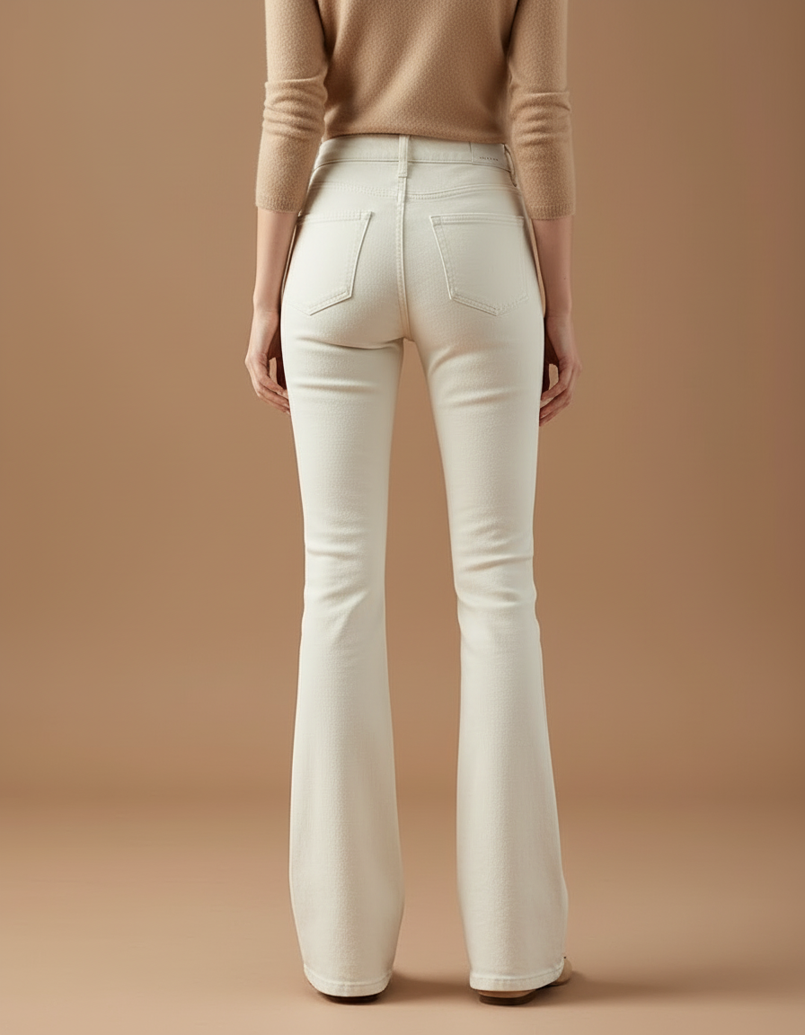 Pantalon Beige Évasé Taille Haute Denim Femme - Jean - vue 2