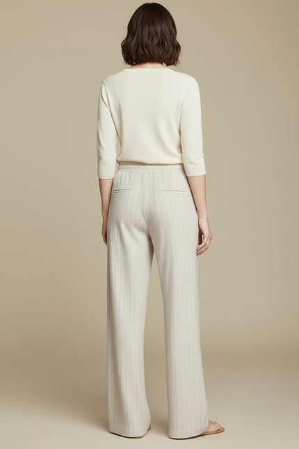 Pantalon Beige Fluide Rayé Cordon Décontracté Femme - Maille - vue 2