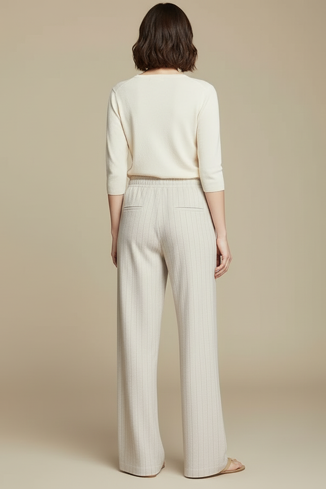 Pantalon Beige Fluide Rayé Cordon Décontracté Femme - Maille - vue 2
