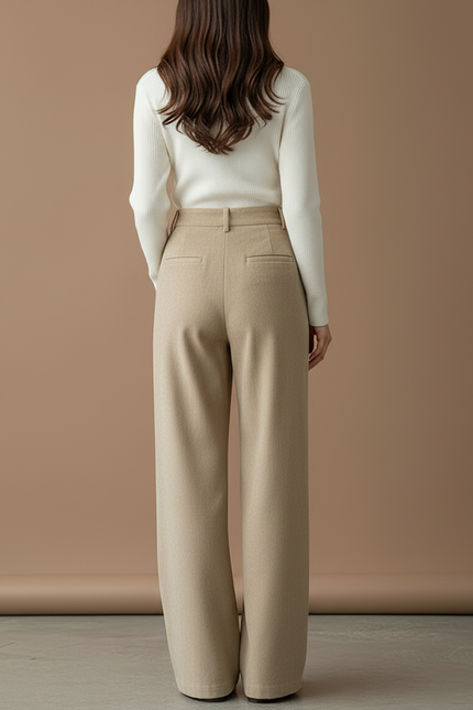 Pantalon Beige Côtelé Plissé Ample Femme - Maille - vue 2