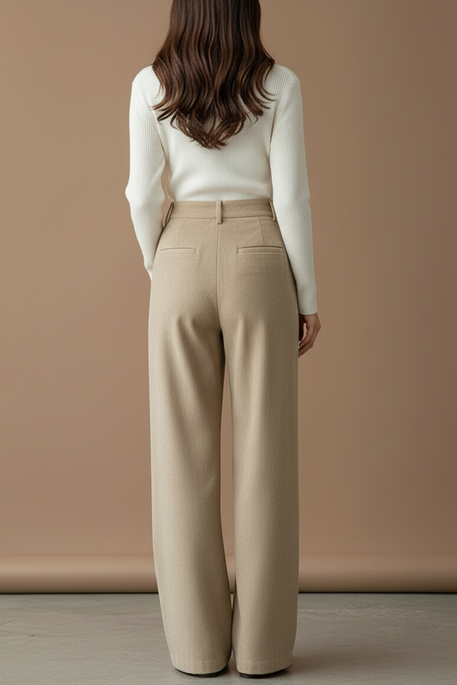 Pantalon Beige Côtelé Plissé Ample Femme - Maille - vue 2