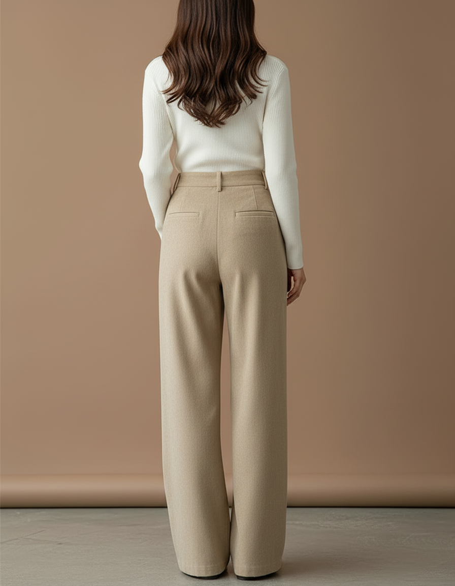 Pantalon Beige Côtelé Plissé Ample Femme - Maille - vue 2