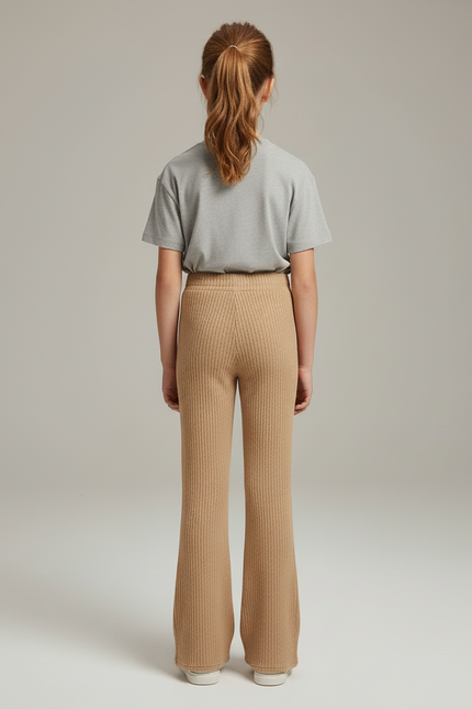 Pantalon Beige Côtelé Évasé Confortable Décontracté - Maille - vue 2