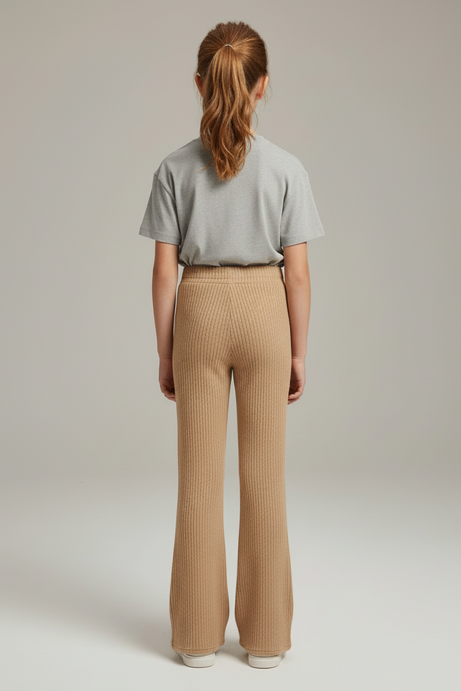 Pantalon Beige Côtelé Évasé Confortable Décontracté - Maille - vue 2