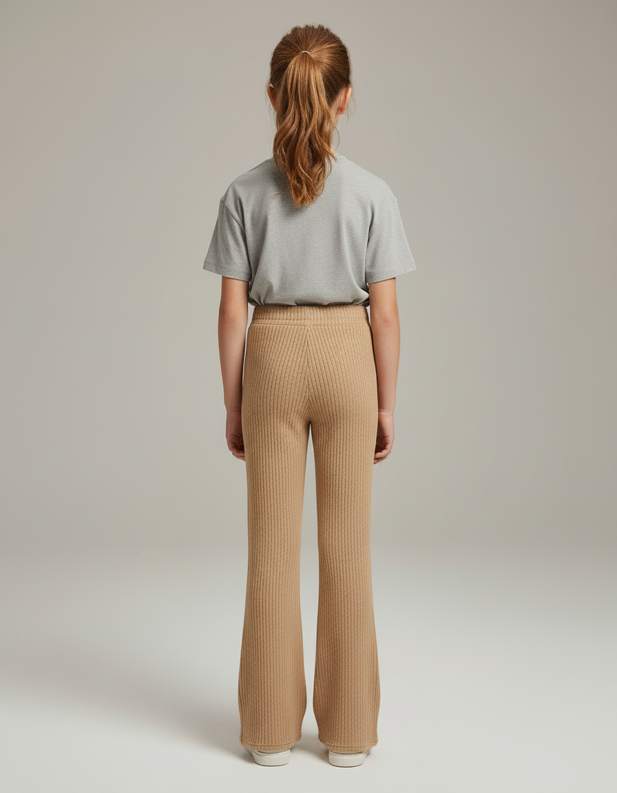Pantalon Beige Côtelé Évasé Confortable Décontracté - Maille - vue 2