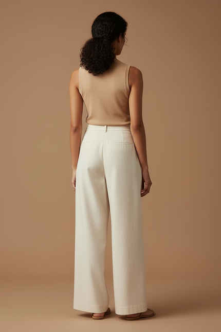 Pantalon Beige Ample Fluide Cordon Décontracté Femme - Toile - vue 2