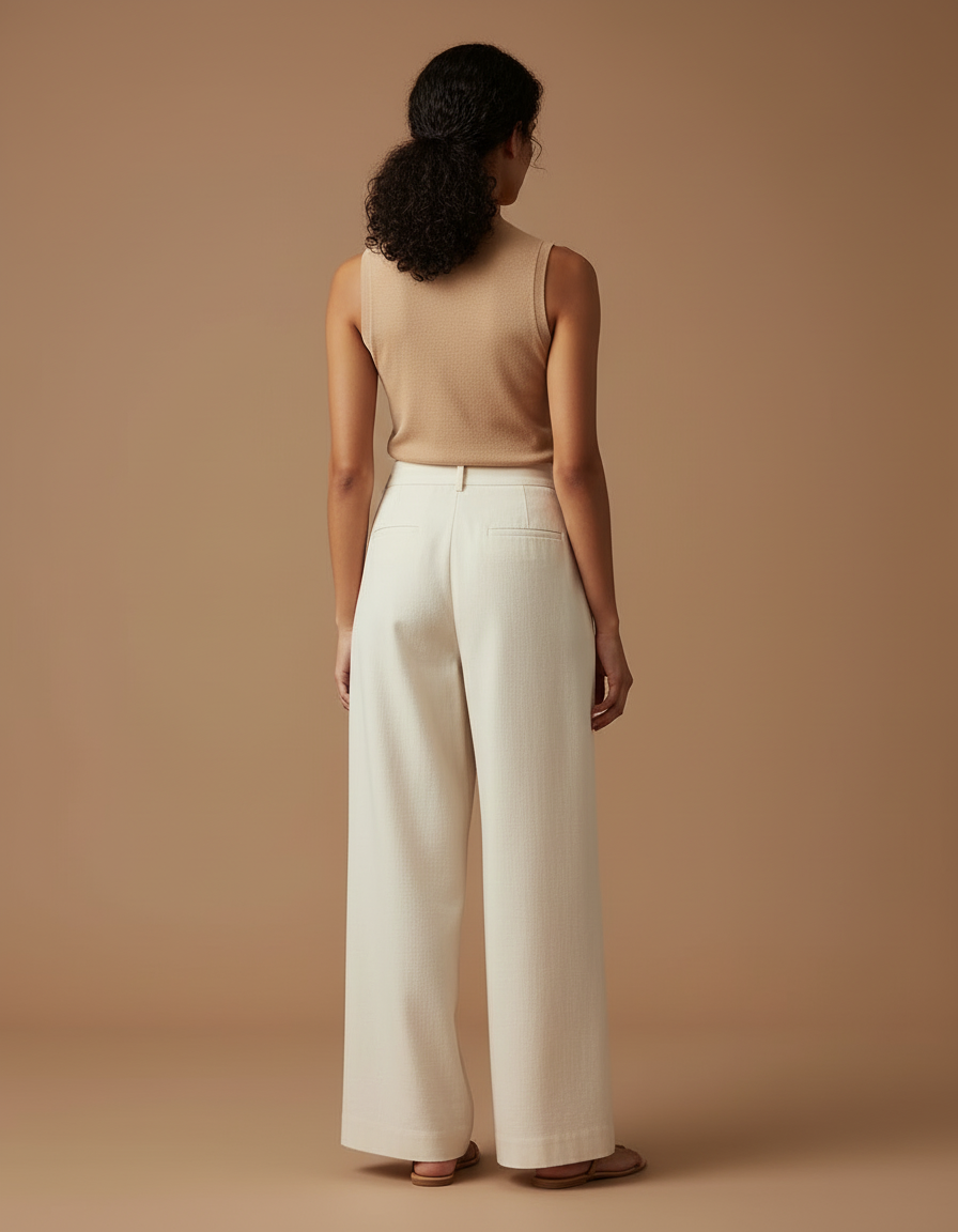 Pantalon Beige Ample Fluide Cordon Décontracté Femme - Toile - vue 2
