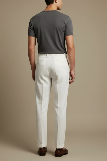 Pantalon Beige Droit Plissé Lin Homme Élégant - vue 2