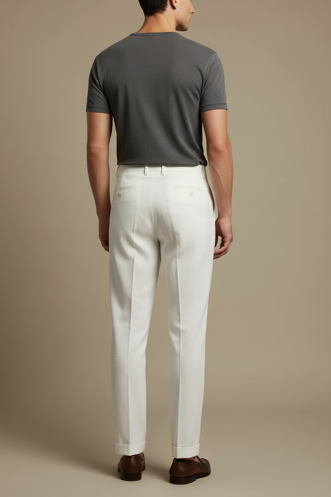 Pantalon Beige Droit Plissé Lin Homme Élégant - vue 2
