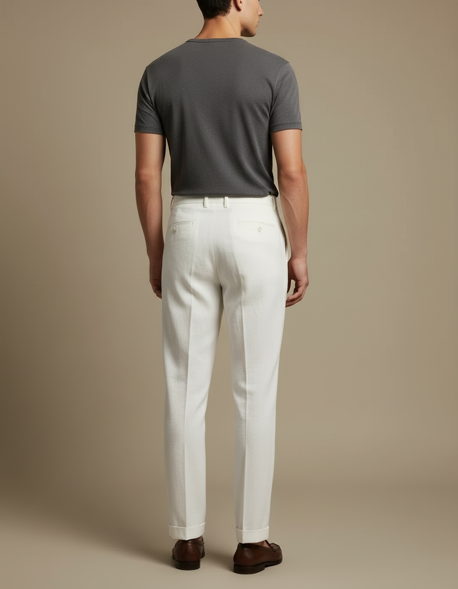 Pantalon Beige Droit Plissé Lin Homme Élégant - vue 2