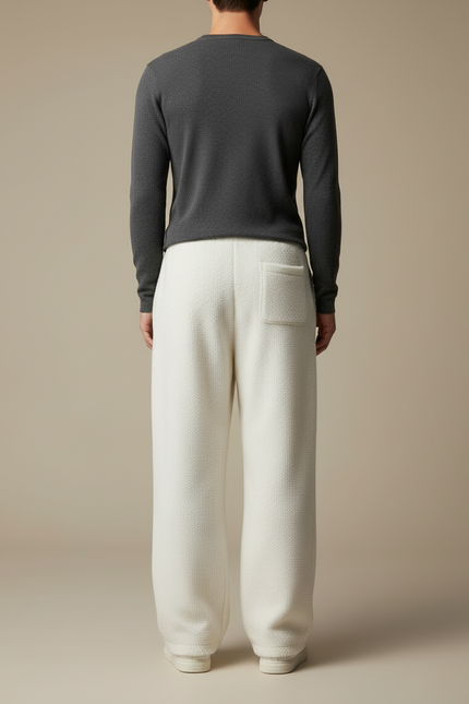 Pantalon Beige Ample Brodé Molleton Doux Sport Homme - vue 2