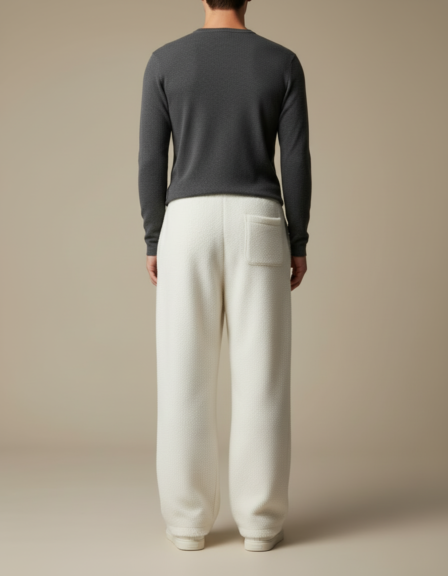Pantalon Beige Ample Brodé Molleton Doux Sport Homme - vue 2